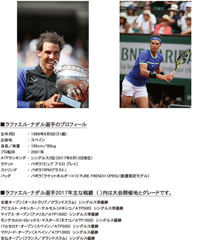 ラファエル・ナダル選手のプロフィール・ラファエル・ナダル選手2017年主な戦績